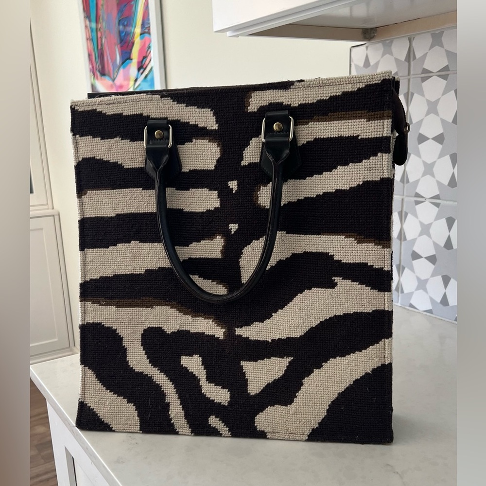 Dransfield & Ross zebra needlepoint tote bag